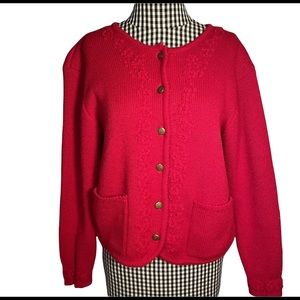 Tally-Ho Vintage Cardigan Red Sweater Sz Small *
